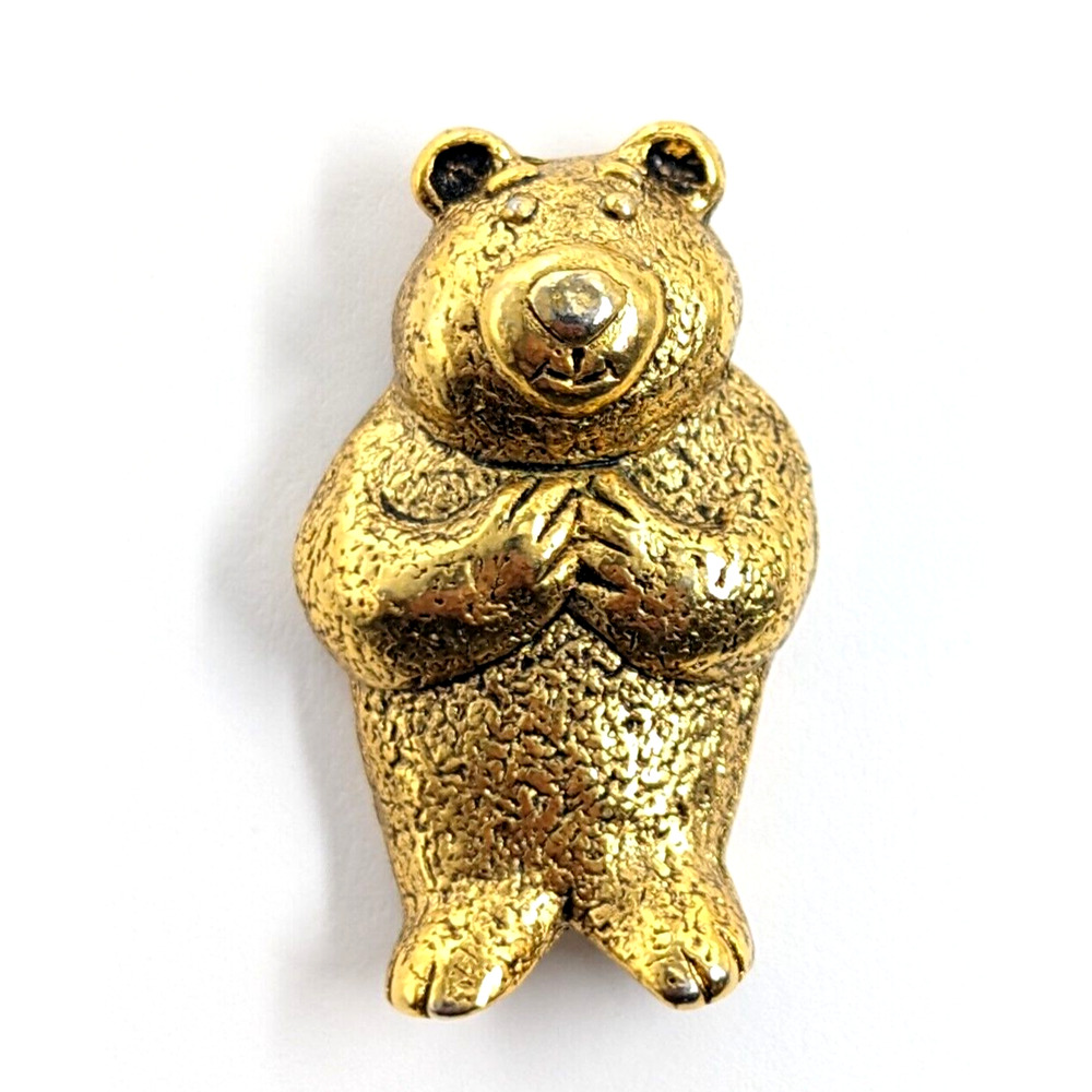 Vintage Gold Tone Bear Figural Pin Signed MJ Animal Brooch